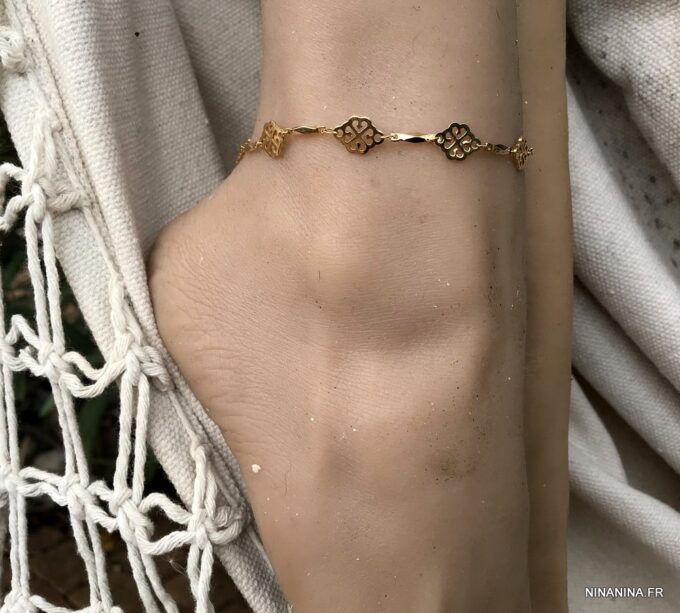 N7253g Bracelet cheville grande taille laiton Plaqué Or femme - Bijoux de pieds en ligne Ninanina
