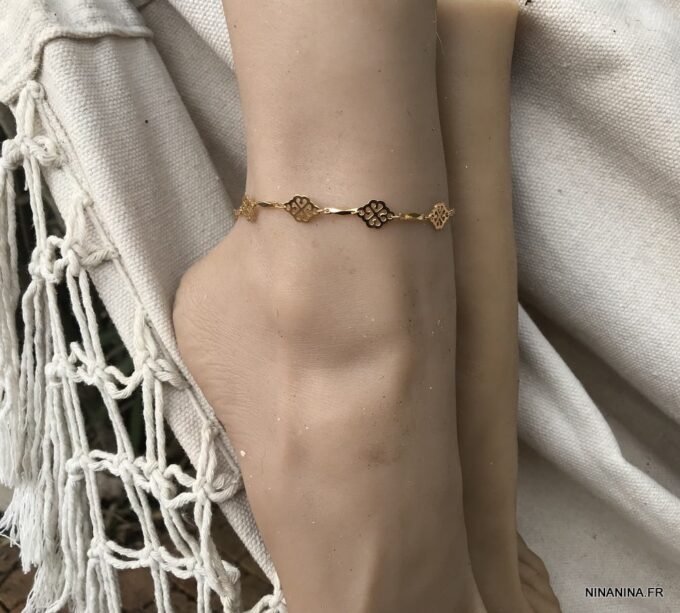 N7253h Bracelet cheville grande taille laiton Plaqué Or femme - Bijoux de pieds en ligne Ninanina