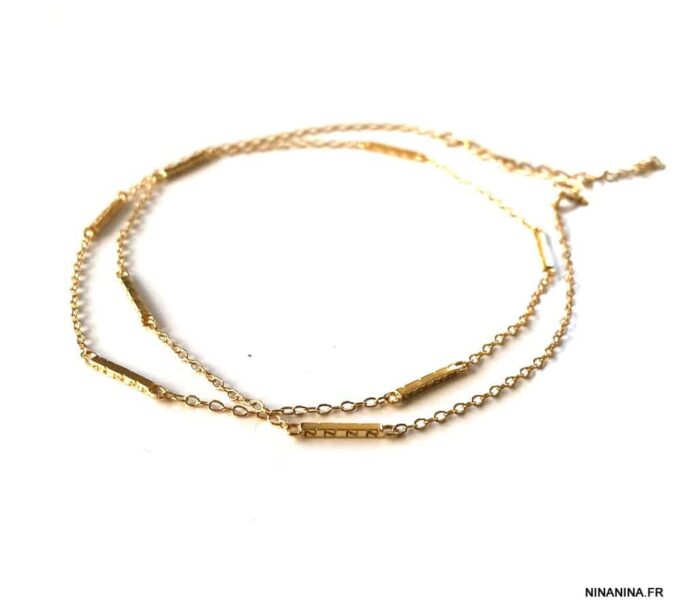 N7256c Chevillère plaqué or sur argent 925 double tour femme - Bijoux de pied en ligne Ninanina