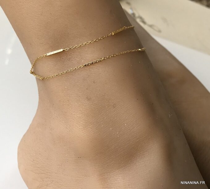 N7256f Chevillère plaqué or sur argent 925 double tour femme - Bijoux de pied en ligne Ninanina