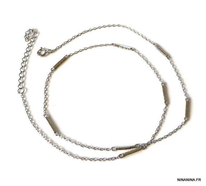 N7257a Chaine de cheville argent rhodié double tour femme - Bijoux de pied en ligne Ninanina