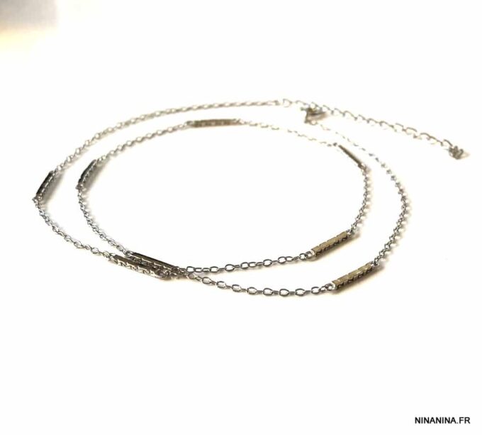 N7257c Chaine de cheville argent rhodié double tour femme - Bijoux de pied en ligne Ninanina