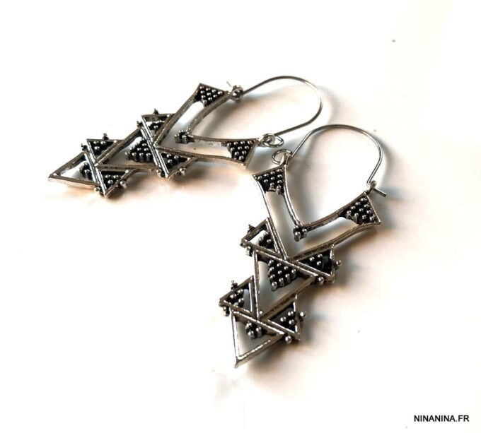 N7265b Grosses Boucles D'oreilles ethniques longues triangle - Bijoux Boucle d'oreille en ligne Ninanina