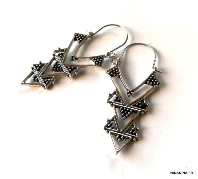 N7265d Grosses Boucles D'oreilles ethniques longues triangle - Bijoux Boucle d'oreille en ligne Ninanina