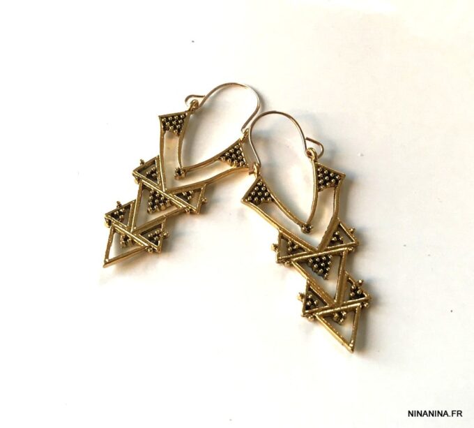 N7265j Grosses Boucles D'oreilles ethniques longues triangle - Bijoux Boucle d'oreille en ligne Ninanina