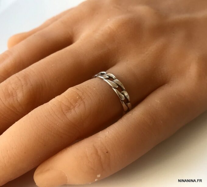 N7267b Bague chaine homme maille gourmette argent 925 - Bijoux Hommes en ligne Ninanina