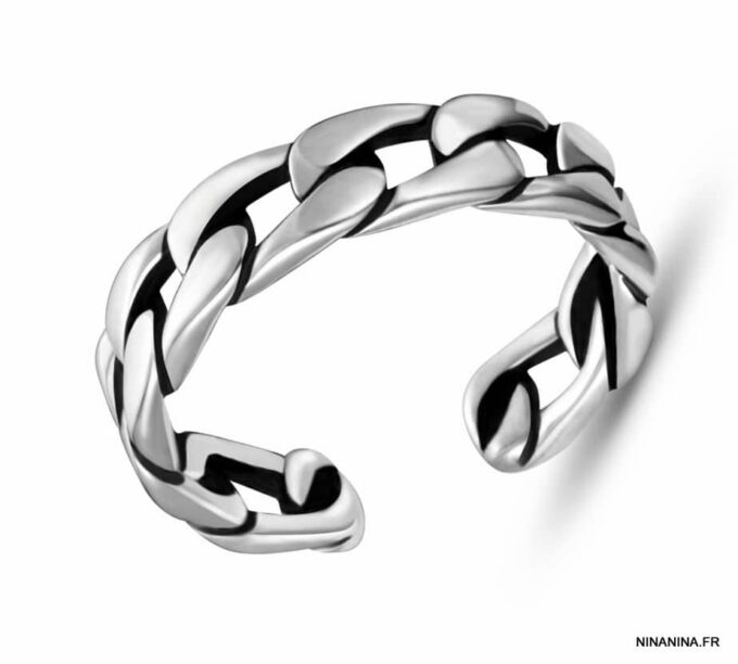 N7267e Bague chaine homme maille gourmette argent 925 - Bijoux Hommes en ligne Ninanina