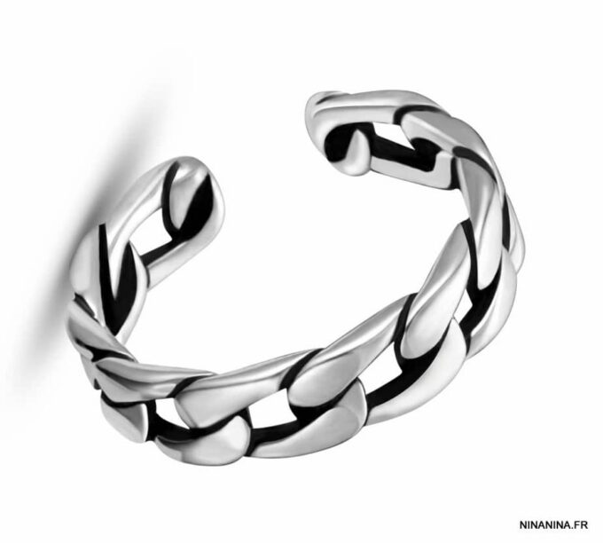 N7267f Bague chaine homme maille gourmette argent 925 - Bijoux Hommes en ligne Ninanina