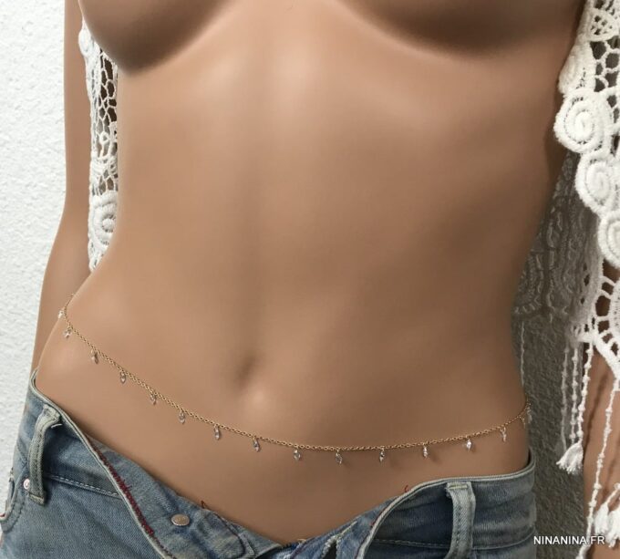 N7270f Chaine de taille strass breloque oxyde de zirconium -Bijoux de corps en ligne Ninanina