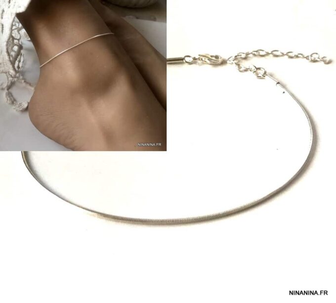 N7271a Chaine cheville argent massif 925 maille serpent fine - Bijoux de pieds en ligne Ninanina