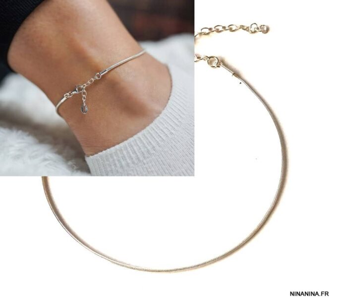 N7271f Chaine cheville argent massif 925 maille serpent fine - Bijoux de pieds en ligne Ninanina