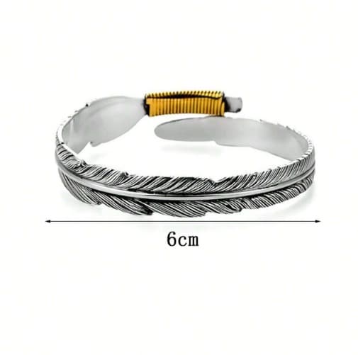N7275 Manchette plume réglable – Bracelet homme argenté - Bijoux Bracelets hommes en ligne Ninanina