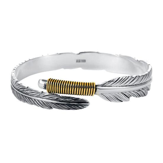 N7275b Manchette plume réglable – Bracelet homme argenté - Bijoux Bracelets hommes en ligne Ninanina