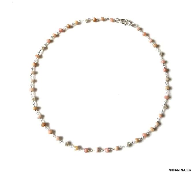 N7276b Collier pierre rose pale infini Argent ras de cou - Bijoux Colliers en ligne Ninanina