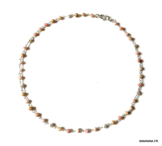 N7276g Collier pierre rose pale infini Argent ras de cou - Bijoux Colliers en ligne Ninanina