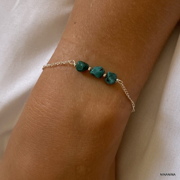 N7282a Bracelet pierre Turquoise véritable et argent 925 femme - Bijoux Bracelets Femmes en ligne Ninanina