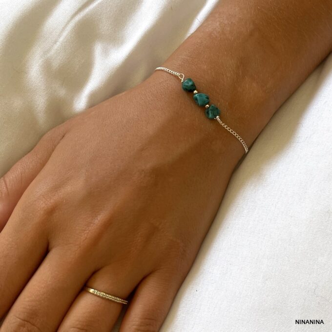 N7282b Bracelet pierre Turquoise véritable et argent 925 femme - Bijoux Bracelets Femmes en ligne Ninanina