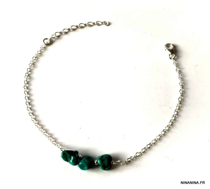 N7282c Bracelet pierre Turquoise véritable et argent 925 femme - Bijoux Bracelets en ligne Ninanina