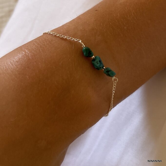 N7282d Bracelet pierre Turquoise véritable et argent 925 femme - Bijoux Bracelets Femmes en ligne Ninanina