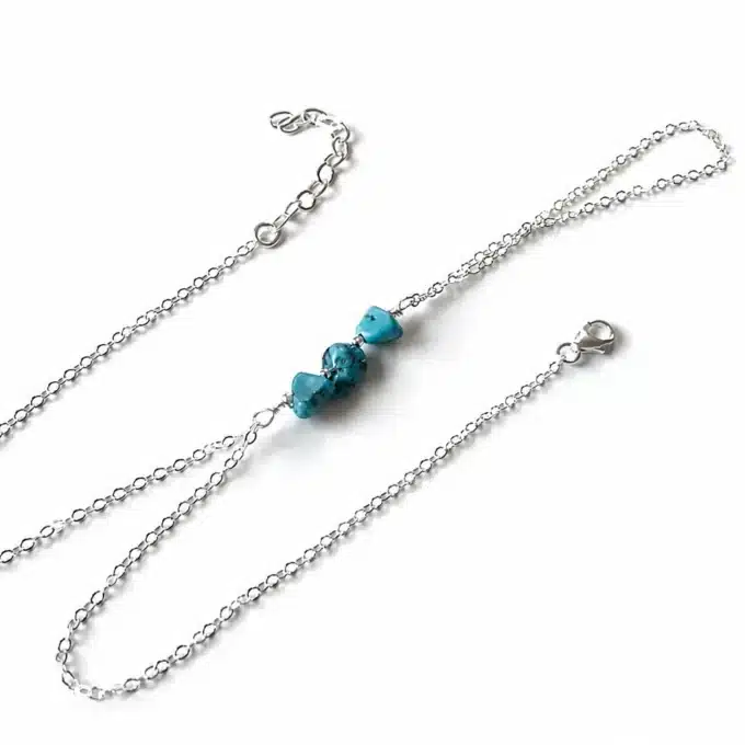 N7284b Chaine de pied Turquoise veritable et Argent 925 - Bijoux de pieds femmes enligne Ninanina