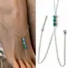 N7284c Chaine de pied Turquoise veritable et Argent 925 - Bijoux de pieds femmes enligne Ninanina