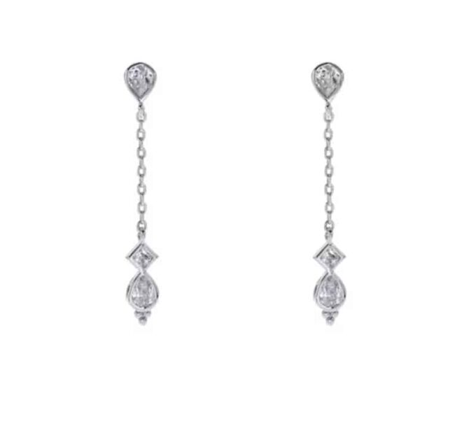 N7292 Boucle d oreille longue chaine argent goutte zirconium - Bijoux Boucles d oreilles en ligne Ninanina