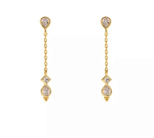 Boucles D'oreilles Pendantes Tata Gisèle Plaqué Or Avec Chaîne Double 6,5cm Et Boules - Neuf Avec étiquettes