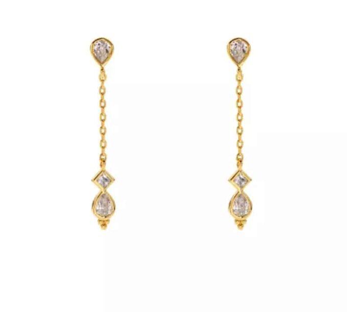 N7292a Boucle d oreille longue chaine argent goutte zirconium - Bijoux Boucles d oreilles en ligne Ninanina