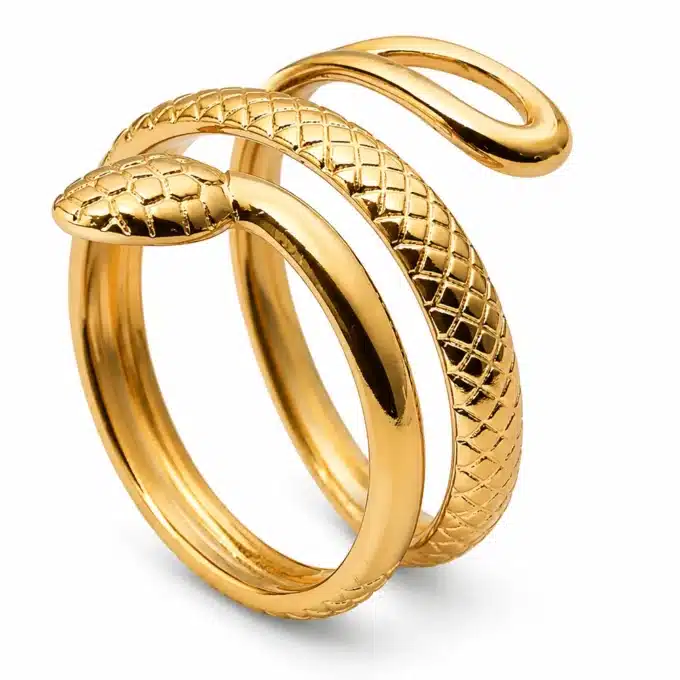 N8656a Bague serpent or Acier inoxydable doré ajustable femme - Bijoux bagues femmes en ligne Ninanina