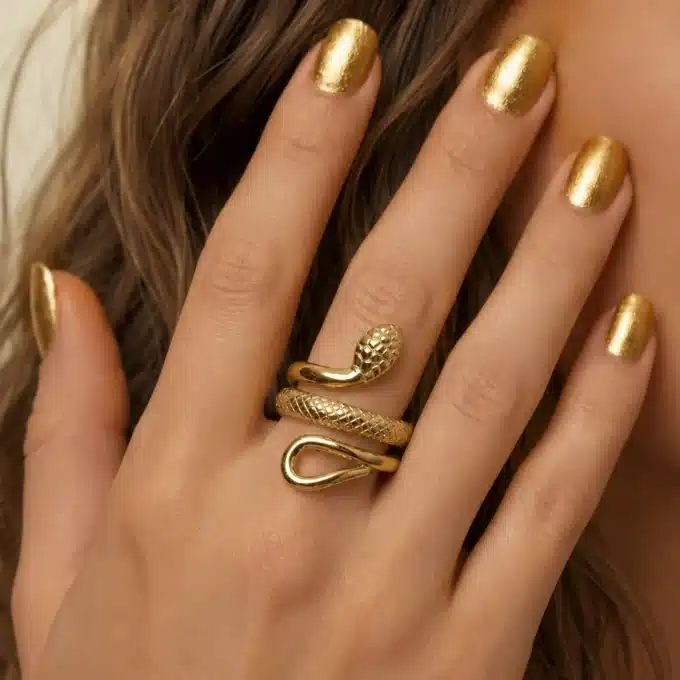N8656d Bague serpent or Acier inoxydable doré ajustable femme - Bijoux bagues femmes en ligne Ninanina