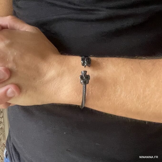 N7291h Bracelet tete de mort noir jonc homme acier inoxydable - Bijoux Bracelets en ligne Ninanina