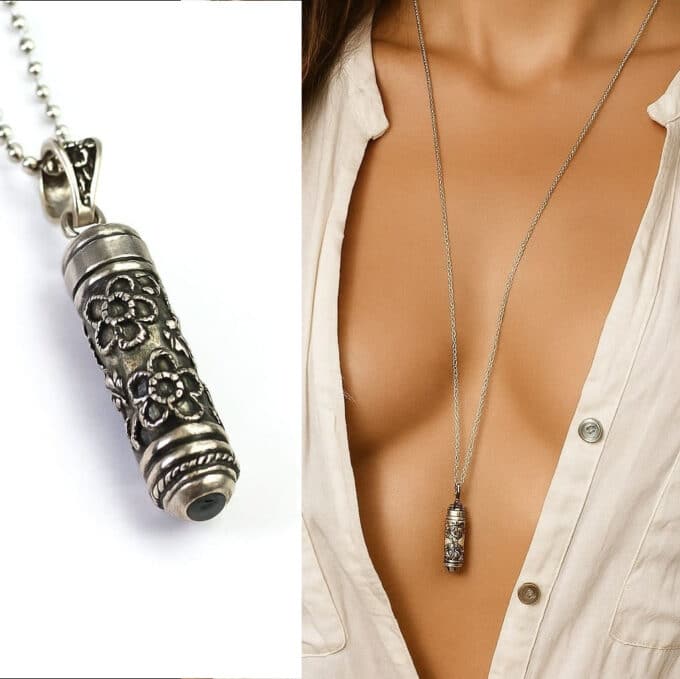 N7305 Bijou funeraire Artisanal - Collier pendentif urne Argent 925 Et Onyx noir véritable - Bijoux Colliers funéraires en ligne Ninanina