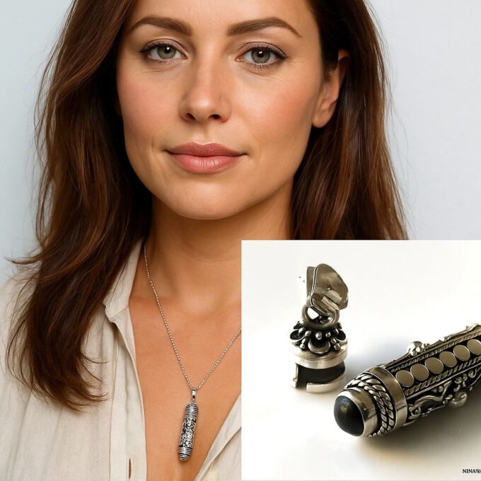 N7305a Bijou funeraire Artisanal - Collier pendentif urne Argent 925 Et Onyx noir véritable - Bijoux Colliers funéraires en ligne Ninanina