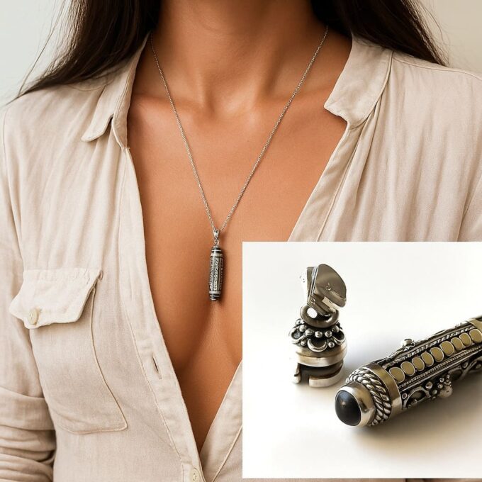 N7305b Bijou funeraire Artisanal - Collier pendentif urne Argent 925 Et Onyx noir véritable - Bijoux Colliers funéraires en ligne Ninanina