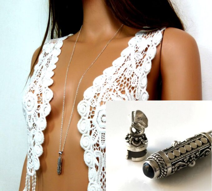 N7305c Bijou funeraire Collier urne Argent 925 Et Onyx noir - Bijoux funeraires en ligne Ninanina