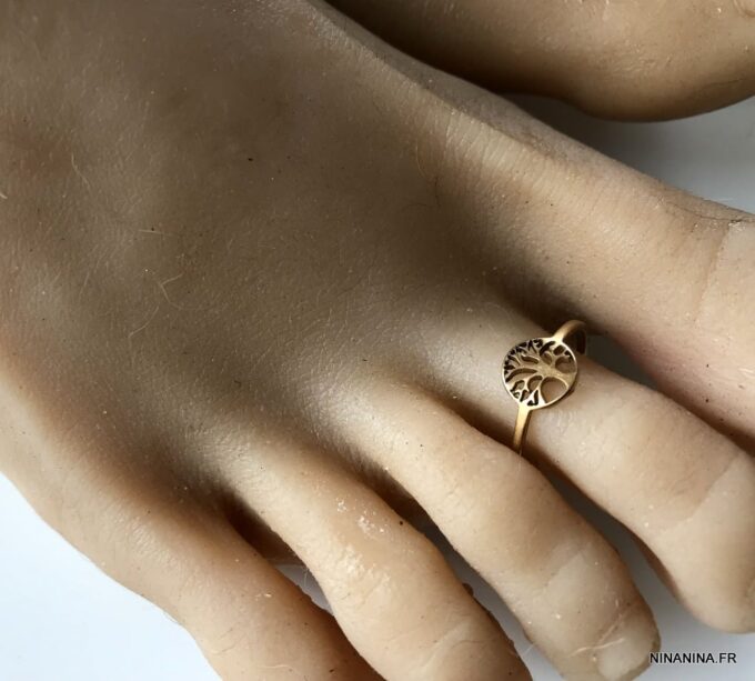 N7317d Bague de pied en or plaqué arbre de vie acier inoxydable doré - Bijoux Bagues en ligne Ninanina