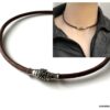 N7328 Collier ras de cou cuir homme acier inoxydable argenté - Bijoux Colliers en ligne Ninanina