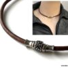 N7328c Collier ras de cou cuir homme acier inoxydable argenté - Bijoux Colliers en ligne Ninanina