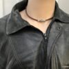 N7328d Collier ras de cou cuir homme acier inoxydable argenté - Bijoux Colliers en ligne Ninanina