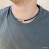 N7328j Collier ras de cou cuir homme acier inoxydable argenté - Bijoux Colliers en ligne Ninanina