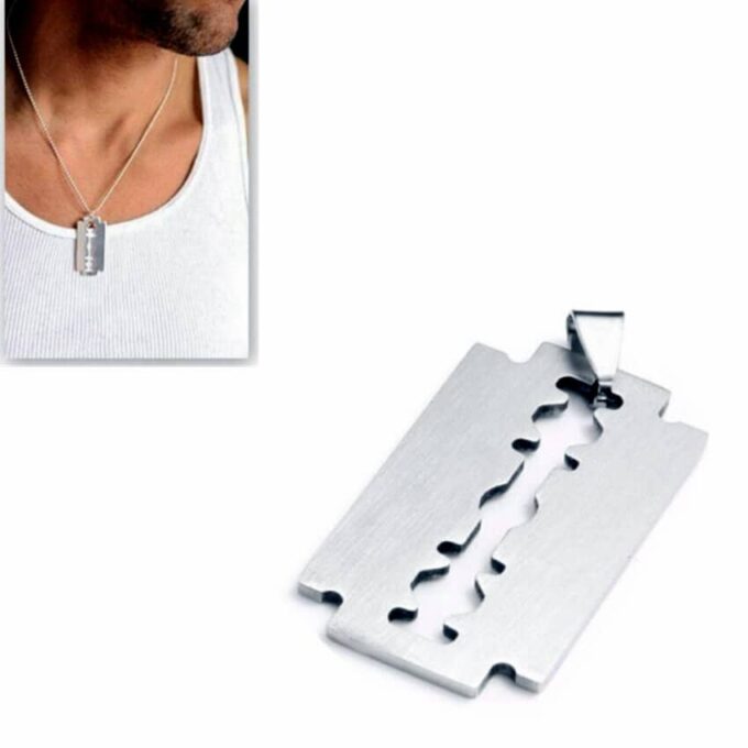 N7331c Collier lame de rasoir Acier inoxydable argenté - Bijoux Colliers en ligne Ninanina