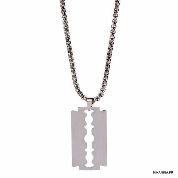 N7331e Collier lame de rasoir Acier inoxydable argenté - Bijoux Colliers en ligne Ninanina