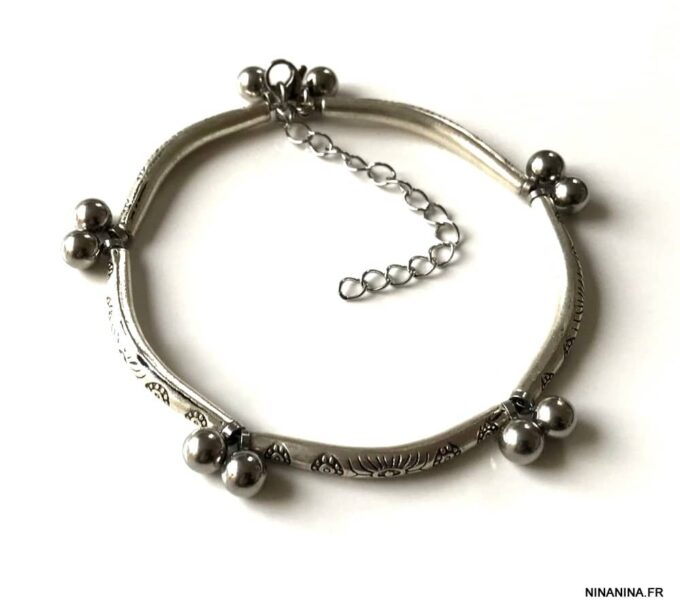 N7202b Bracelet cheville femme indien métal et acier argent - Bijoux de pied en ligne Ninanina