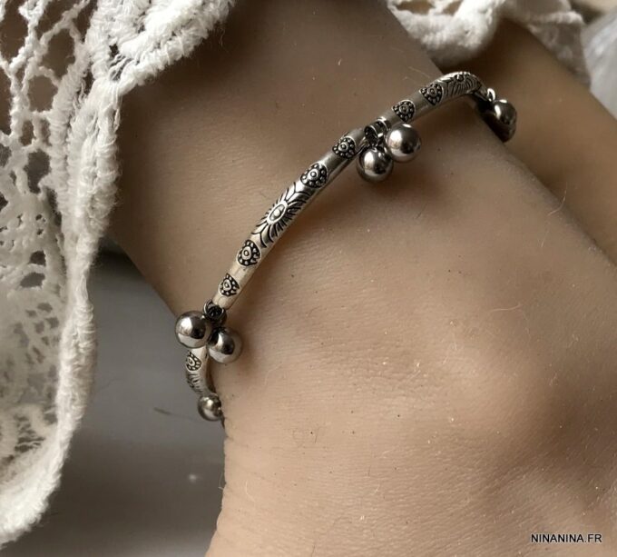 N7202c Bracelet cheville femme indien métal et acier argent - Bijoux de pied en ligne Ninanina