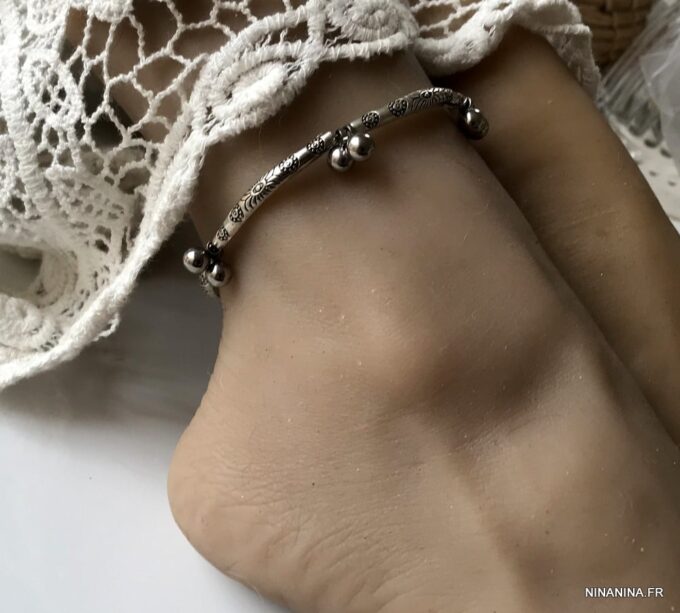 N7202e Bracelet cheville femme indien métal et acier argent - Bijoux de pied en ligne Ninanina