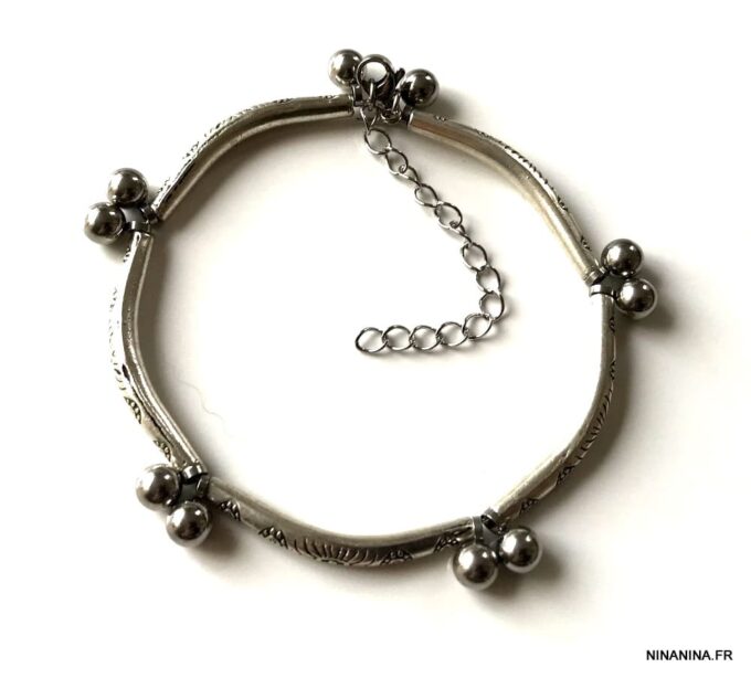 N7202h Bracelet cheville femme indien métal et acier argent - Bijoux de pied en ligne Ninanina