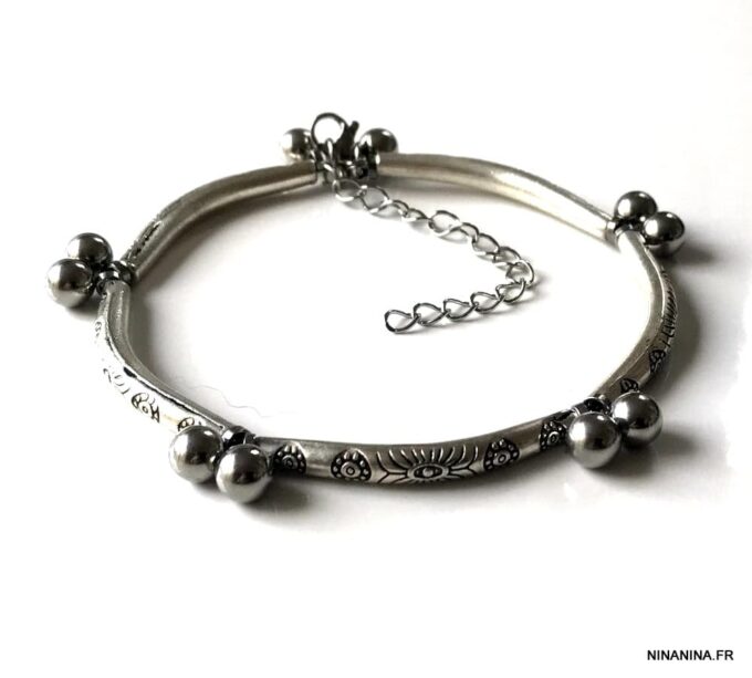 N7202i Bracelet cheville femme indien métal et acier argent - Bijoux de pied en ligne Ninanina