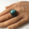 N7342a Chevaliere homme acier inoxydable pierre bleu turquoise - Bijoux Bagues en ligne Ninanina