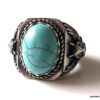 N7342c Chevaliere homme acier inoxydable pierre bleu turquoise - Bijoux Bagues en ligne Ninanina