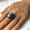 N7342d Chevaliere homme acier inoxydable pierre bleu turquoise - Bijoux Bagues en ligne Ninanina